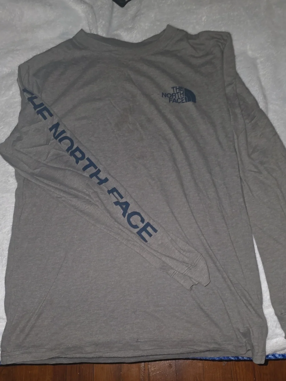 The North Face Men's Long Sleeve Tee in Gray with Navy Logo